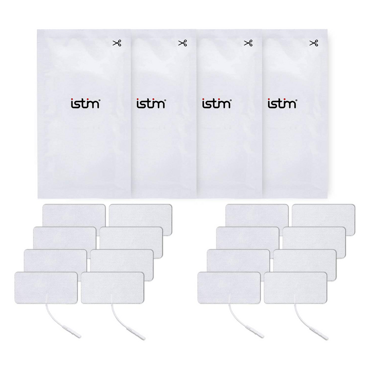 iStim Super Soft 5x10cm TENS Unit Self-Adhesive Electrodes for TENS EMS Units with 2mm Connector -Electrode Pads for Pain Treatment, Muscle Growth, Toning and Massage (5x10cm-16 Pieces-White)