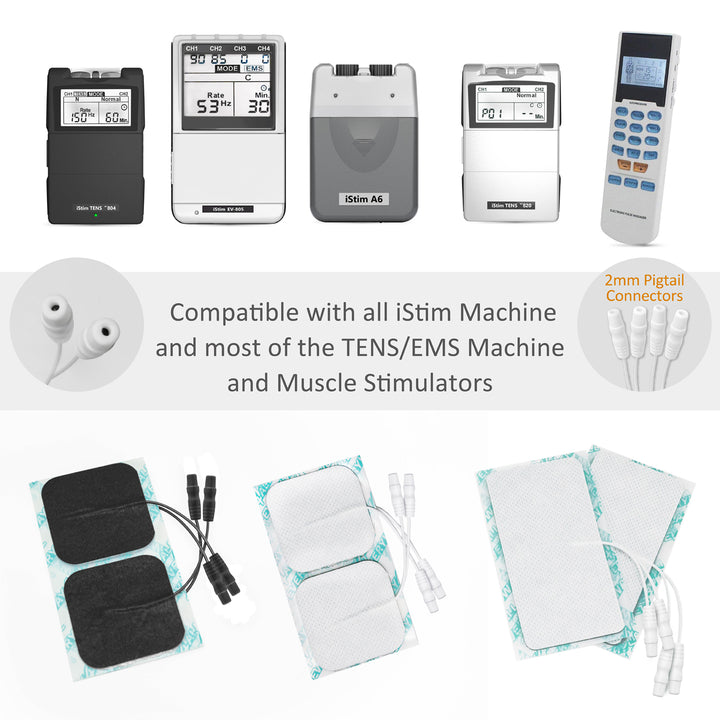 iStim Super Soft 5x10cm TENS Unit Self-Adhesive Electrodes for TENS EMS Units with 2mm Connector -Electrode Pads for Pain Treatment, Muscle Growth, Toning and Massage (5x10cm-16 Pieces-White)