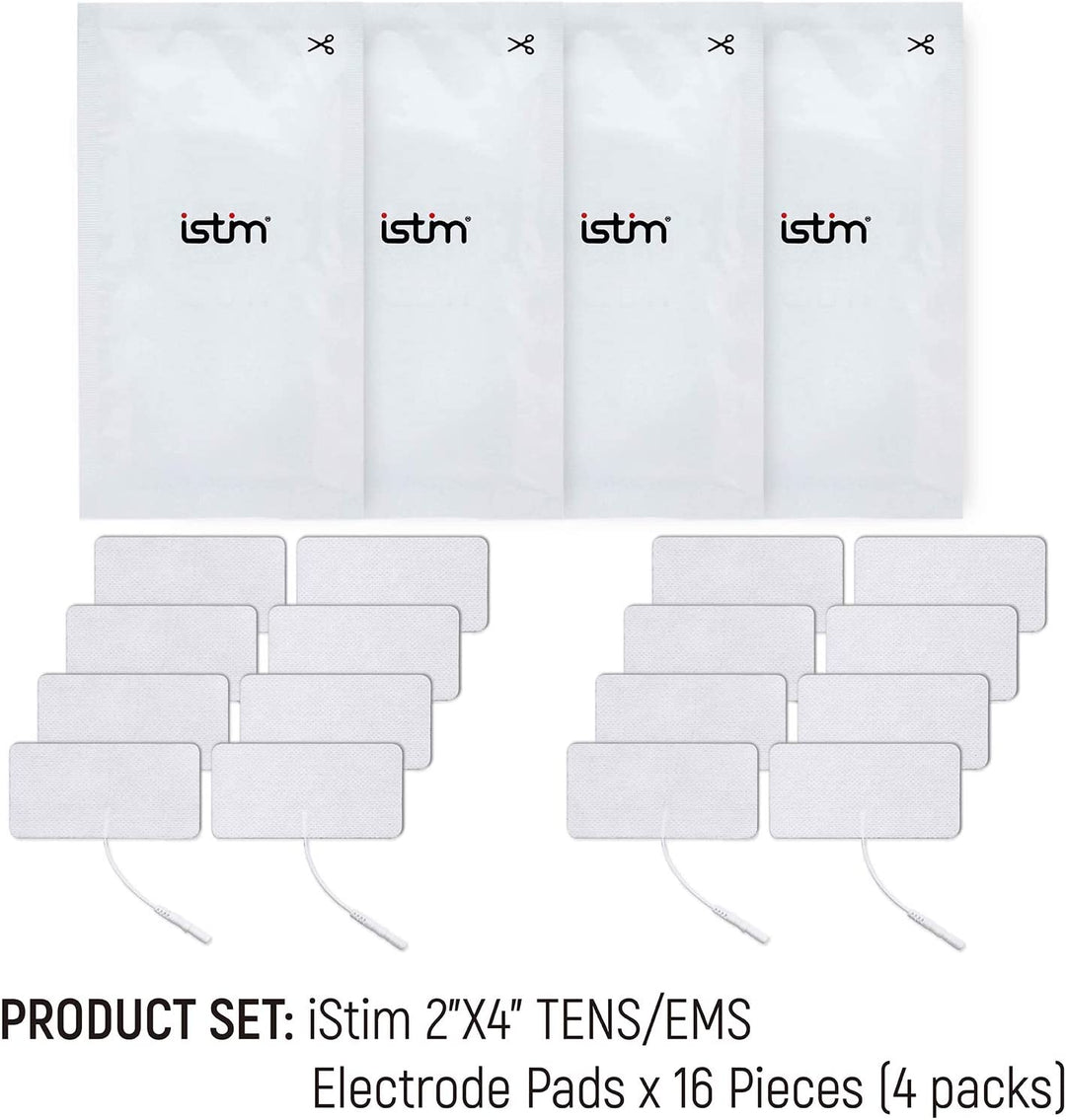 iStim Super Soft 5x10cm TENS Unit Self-Adhesive Electrodes for TENS EMS Units with 2mm Connector -Electrode Pads for Pain Treatment, Muscle Growth, Toning and Massage (5x10cm-16 Pieces-White)