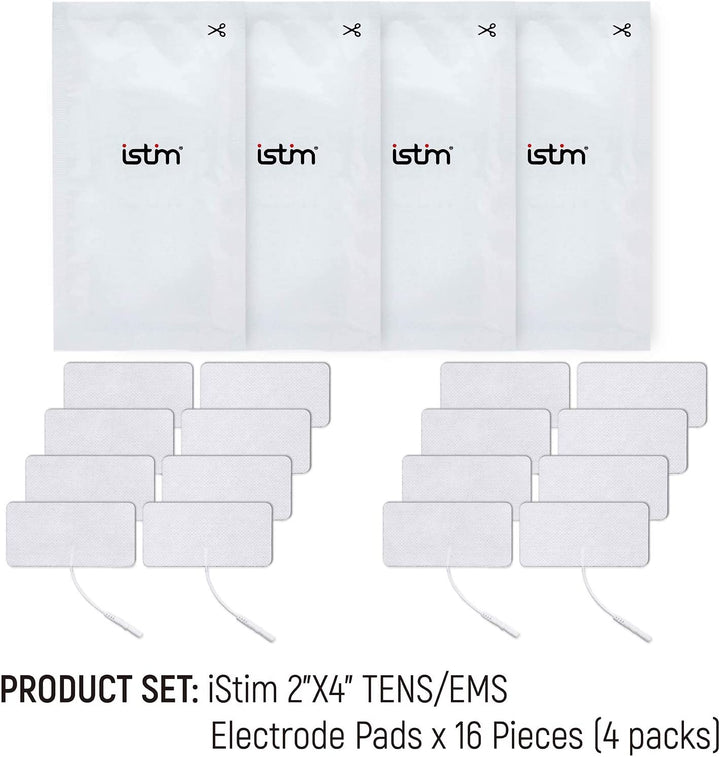 iStim Super Soft 5x10cm TENS Unit Self-Adhesive Electrodes for TENS EMS Units with 2mm Connector -Electrode Pads for Pain Treatment, Muscle Growth, Toning and Massage (5x10cm-16 Pieces-White)