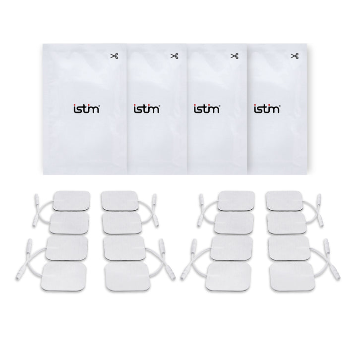 iStim Super Soft 5x5cm TENS Unit Self-Adhesive Electrodes for TENS EMS Units with 2mm Connector -Electrode Pads for Pain Treatment, Muscle Growth, Toning and Massage (5x5cm-16 Pieces-White)