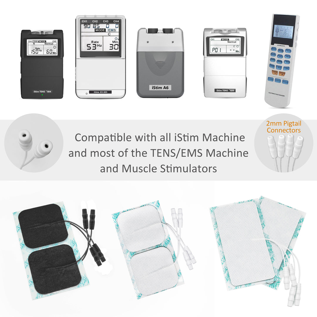 iStim Super Soft 5x5cm TENS Unit Self-Adhesive Electrodes for TENS EMS Units with 2mm Connector -Electrode Pads for Pain Treatment, Muscle Growth, Toning and Massage (5x5cm-48 Pieces-White)