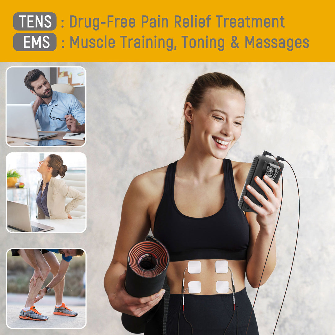 iSTIM EV-805 TENS EMS 4 Channel Combo Machine Unit - Muscle Stimulator + Back Pain Relief and Management. Including 16 Pieces TENS/EMS Electrodes Pads