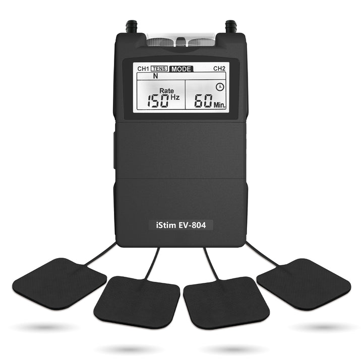 iStim EV-804 TENS/EMS 2 Channel Combo Machine - Muscle Stimulator + Back Pain Relief and Pain Management- 7 modes/24 Programs(Including Electrodes Pads)