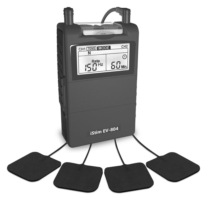iStim EV-804 TENS/EMS 2 Channel Combo Machine - Muscle Stimulator + Back Pain Relief and Pain Management- 7 modes/24 Programs(Including Electrodes Pads)