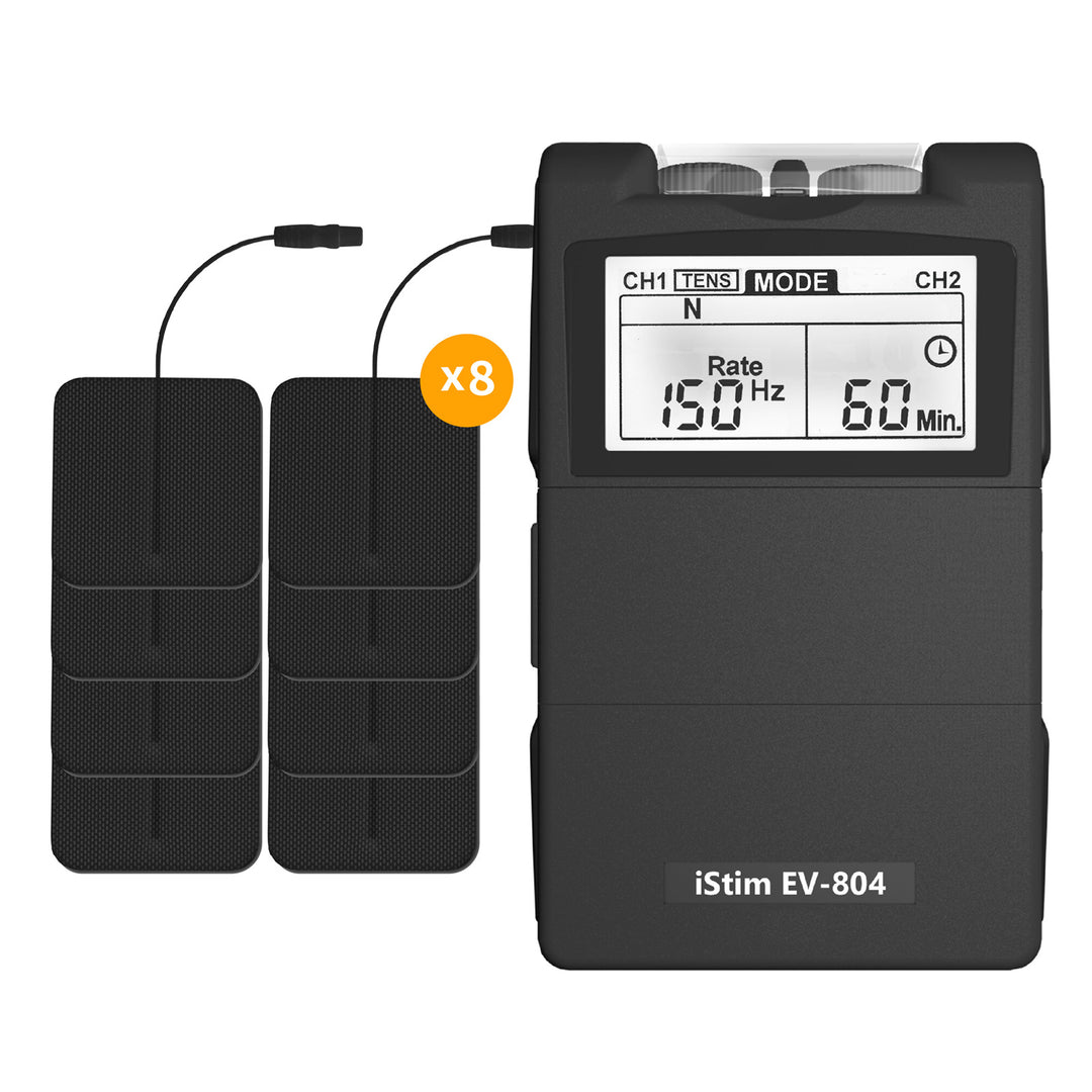 iStim EV-804 TENS/EMS 2 Channel Combo Machine - Muscle Stimulator + Back Pain Relief and Pain Management- 7 modes/24 Programs(Including Electrodes Pads)