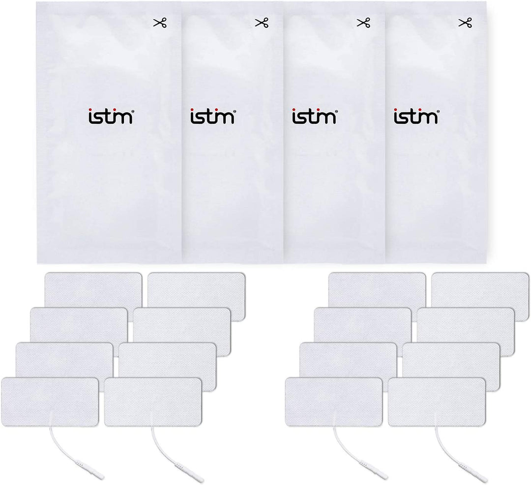 iStim Super Soft 5x10cm TENS Unit Self-Adhesive Electrodes for TENS EMS Units with 2mm Connector -Electrode Pads for Pain Treatment, Muscle Growth, Toning and Massage (5x10cm-16 Pieces-White)