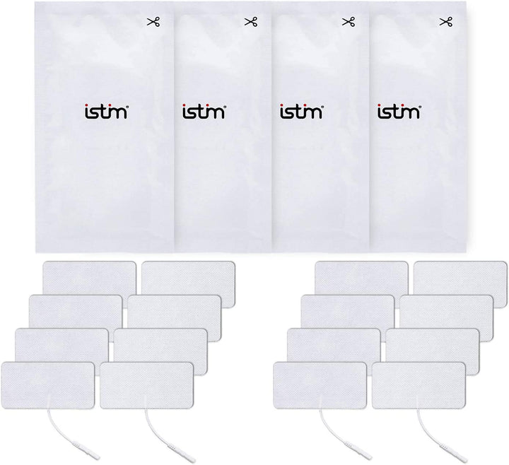 iStim Super Soft 5x10cm TENS Unit Self-Adhesive Electrodes for TENS EMS Units with 2mm Connector -Electrode Pads for Pain Treatment, Muscle Growth, Toning and Massage (5x10cm-16 Pieces-White)